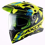 Axor X Cross X1 ISI ECE DOT Certified Full Face Dual Sport Peak Off Road Helmet for Men and Women Neon Yellow Blue L