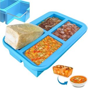 Ozwen Large Ice Cube Silicone Freezing Tray with Lid, Easy Meal Prep Thanks to Souper Freezer Food Cube Container, Silicone Molds for Soup & Sauce and Food Storage (Blue, 4Compartments (1Pack))