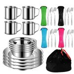 MOUFIER Outdoor Camping Cutlery Set Stainless Steel Tableware Mess Kit Includes Plate Bowl Cup Spoon Fork Knife in Mesh Bags for Camping Backpacking & Hiking for 4 Person