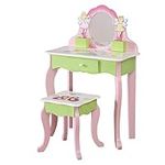 WODENY Children Vanity Set with Drawer Wooden Kids Dressing Table Set Child Dresser with Mirror for Girls Pink (Vanity Table Stool Set)