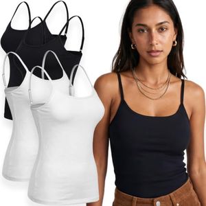 Emmalise Women's Basic Short Camisole Adjustable Strap Layering Cami Tank Top (4Pk 2 White, 2 Black, Medium)