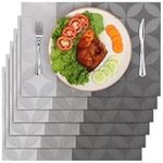 Belle Vous 6 Pack of Grey Star Design Placemats - PVC Non-Slip, Tear-Resistant & Washable Place Mats - Easy to Clean, Heat Resistant & Waterproof Table Mats for Kitchen, Dining Table and Restaurant