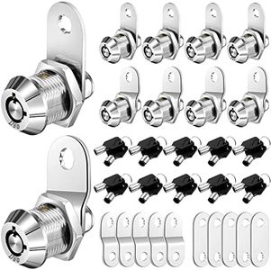 Marsui 10 Sets 5/8 Inch Tubular Cam Lock RV Cabinet Set Cylinder Replacement Hardware for Storage Door Files Drawers Mailbox, Chrome Finish Zinc Alloy, Silver