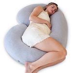 PharMeDoc Pregnancy Pillow, Body Pillow, C-Shape - Oreiller de Corps (Grey Jersey Cover) - Maternity Pillow - Support for Back, HIPS, Legs, Belly a Pregnancy Must Haves, Pregnancy Pillow for Sleeping