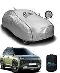 AUTOBIRSA Waterproof Car Body Cover for Hyundai Exter with Mirror and Antenna Pocket and Soft Cotton Lining (4 Side Elastic Triple Stitched & Metallic Silver with Black Piping Style)