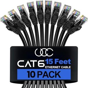 Ultra Clarity Cables Cat 6 Ethernet Cable 15 Feet (10 Pack), Cat6 Patch Cable, High Speed 10Gbps 500Mhz Ethernet Cable Network Cord, RJ45 LAN Internet Cable for Computer Modem Router PS4/5 -Black