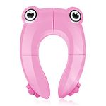 Pejoye Portable Travel Toddler Toilet Seat, Foldable Potty Toilet Training Seat, Folding Potty Training Seat for Kids with 6 Anti Slip Silicone Pads and 1 Carry Bag, Pink Frog