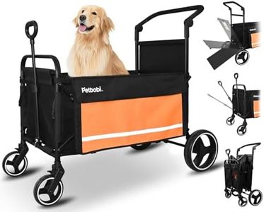 Petbobi Dog Wagon Stroller for Large & Medium Dogs, 2-in-1 Push Pull Pet Cart with Ramp, Foldable Wagon, 360° Swivel Wheels, Adjustable Handles, Safety Leashes, Orange