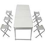 Rainberg Camping Table Set with 6 Chair, Outdoor Indoor Use for BBQ table, Picnic table, Garden Parties, White Foldable Portable Design table 6FT