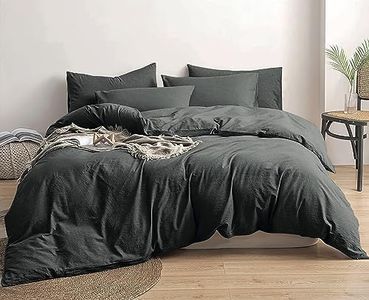 KINNS Certified 100% Pure Cotton Duvet Cover Set Double with 2 Pillow Case – Jersey Bedding - Long Stable Cotton - Soft Dark Grey Quilt Cover Set DARK GREY Duver Cover Double Bed 200x200 cm