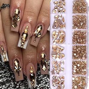 BELICEY Nail Rhinestones Kit 800PCS Multi-Shape Gold Rhinestones for Nail Crystals Decoration Nail Hearts Butterfly Charm Nail Dimond Gems Stone for Nail Art Jewels DIY Crafts Clothing