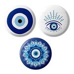 Lastwave Premium Evil Eye Badges, Graphic Printed Pin Back badges for Bags | evil eye accessories | evil eye gifts, evil eye items, evil eye protection (Pack of 3, Combo 1)