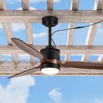 EKIZNSN 52" Outdoor Wet Rated Corded Ceiling Fan with Lights for Patios Waterproof Outdoor and Indoor use, DC Motor w 3 Reversible Walnut Wood Blades