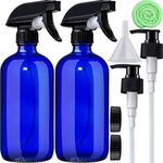 VEYIINA NERO 16oz Amber Glass Spray Bottles (2 Pack) Refillable Cosmetic Containers,Brown Mist & Stream Mister for Essential Oils Cleaning Products Or Aromatherapy Spraying Plant-Blue