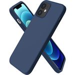 ORNARTO Compatible with iPhone 12 mini(2020) Case 5,4, Slim Liquid Silicone Full Covered Soft 3 Layers Gel Rubber with Microfiber Case Cover 5.4 inch-Navy Blue