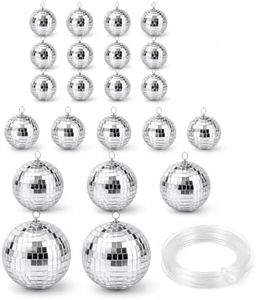 Youdepot 22 Pcs Reflective Mirror Disco Balls with 10m Fishing Line – Assorted Hanging Mini Silver Balls for Light Effects, Wedding, 70s Party, Dance, Prom Decor