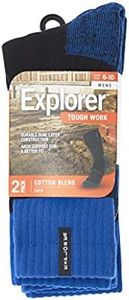 Explorer Men's Tough Work Dual Layer Crew Socks - 2 Pack, Black / Blue (2 Pack), 11+ / Large