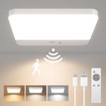 FULEN Motion Sensor Ceiling Light Fixture,Cordless Closet Light Battery Operated,Rechargeable Magnetic Mount Plafonnier LED Light for Shower,Bathroom,Garage,Stair,3 Color Temperatures,Remote Control