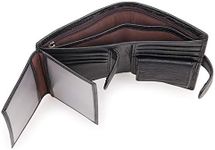 Genuine Leather Trifold Wallet RFID Blocking Anti Scan Zip (Black)