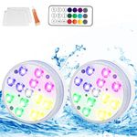 MQUPIN Submersible Led Lights for Pool, 2 Pack Inground Pool Light Underwater with Remote, 2H/4H/6H Timer, IP68 Waterproof, 16 RGB Dynamic Color