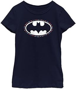 DC Comics Batman Seeing Stars Logo Girls Short Sleeve Tee Shirt, Navy Blue, Medium