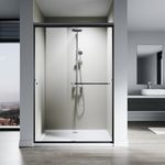 SL4U 48" W x 76" H Sliding Shower Door, 1/4" Clear Tempered Glass Shower Door, Double Sliding Shower Glass Door, Semi-Frameless, Matte Black Finish