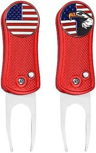 FINGER TEN Golf Divot Repair Tool and Ball Marker Switchblade Value Pack, Foldable Magnetic Stainless Steel with Pop-up Button (B: 2 in Red)