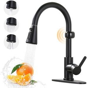 Touchless Kitchen Faucet Motion Sensor - Activated Smart Hands Free Kitchen Faucets with Pull Down Sprayer Single Handle Kitchen Sink Faucet,Matte Black