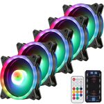 5 x 120mm Dual-Ring RGB Case Fans Set With Fan Hub And Remote Control, Adjustable Speed and LED Brightness, Quiet & High Airflow - 5 Pack