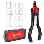 NEXTACK Rivet Gun Kit, 1/4 Pop Rivet Gun with 350pc Assorted Rivets, 13" Full Metal Two-Handed Heavy Duty Riveter Tool Setter with 5 Interchangeable Nosepieces for Van, Gutter & Automotive