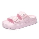 FUNKYMONKEY Women's Comfort Slides Double Buckle Adjustable EVA Flat Sandals, Pink/Hdspk, 9