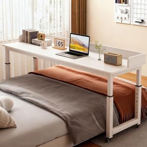 Quvex Over The Bed Table with Wheels, Rolling Overbed Table with Baffles, Mobile Overbed Desk Adjustable Height, Laptop Cart Computer Desk for Bedroom, Study, Office, King Queen Bed Table
