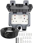 Outdoor Socket with 3m Extension Lead, Outdoor Double Socket Waterproof IP66, 13Amp Weatherproof Outdoor Sockets with Switch Indicator Light, Wall Electrical Outlet Socket Box for Garden Garage Yard