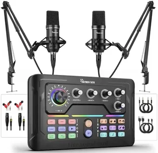 Podcast Equipment Bundle for 2, Audio Mixer with 3.5mm Podcast Microphone, Bluetooth, voice change DJ Mixer for Live Streaming Singing Gaming