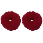 PROUSKY 2 Pieces Plush Faux Rabbit Fur Hair Ties, Furling Pompoms, Artificial Fur Hair Bobbles Elastic Hair Band Rope Wristband Ponytail Accessories (Wine red)