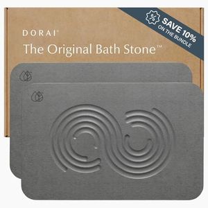 Dorai Home Bath Stone Mat 23.6"x15.4"| Luxury Diatomite Stone Bath Mat |Quickly Removes Water | Non-Slip, Quick-Dry Stone Bath Mat for Bathroom | Zen Slate - 2 Pack