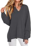 ANRABESS Womens Oversized Sweatshirt V Neck Long Sleeve Tunic Lightweight Pullover 2024 Winter Casual Tops Teen Girl Outfits Dark Grey XX-Large