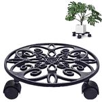 ecofynd SpinX Round Metal Plant Stand for Indoor & Outdoor Pots, Rolling Wheels Metal Potted Plant Holder for House, Garden & Patio (Pack of 1, Black, PS015)