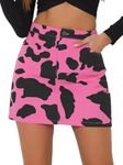 Allegra K Halloween Costume Skirts, Elastic Back High Waist Mini Short Skirt, Cow Print Skirt for Women Hot Pink L