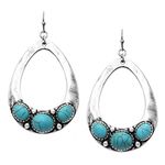 Rosemarie & Jubalee Women's Unique South Western Style Semi Precious Howlite Hammered Metal Oval Hoop Earrings, 2.25" blue