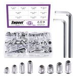 Swpeet 122Pcs White Zinc Plated Carbon Steel Carbon Furniture Screw in Nut Threaded Wood Inserts Threaded Inserts Bolt Fastener Connector Hex Socket (1/4" + 5/16" Assortment Kit)