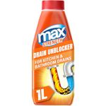 Max Strength Drain Unblocker, 1L, Heavy Duty Toilet Unblocker, Sink Unblocker and Drain Cleaner for Kitchen and Bathroom Drains, Fast-Acting Shower Drain Unblocker, Easy to Use Sink Cleaner