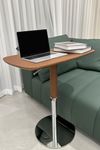 Zpnevx 360° Swivel Adjustable Height Bed Side Table, Couch Desk with Silver Base, Saddle Leather Bed Table for Small Spaces