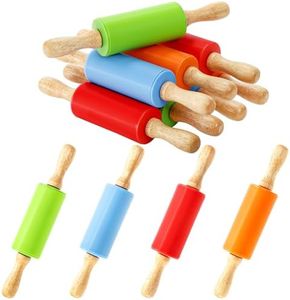 SOUJOY 8 Pack Mini Rolling Pin, 9 Inch Small Dough Roller with Wood Handle, Silicone Dough Rolling Pin for Kids Craft Kitchen Dough Cookie Pastry Fondant Cake, 4 Colors