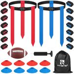 Flag Football Set, 14 Player Adjustable Flag Football Belts, 42 Football Flags, 8 Practice Cones, Size 3 Football, Pump and Bag, Perfect for Youth Adults and Children To Capture The Flag