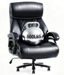 FLEXISPOT 500lbs Big and Tall Office Chair with Arms, High Back Office Chair for Heavy People, Wide Plus Size Chair with Inflatable Adjustable Lumbar Support Quiet Rubber Wheels, Leather, Black
