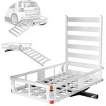 ERGOMASTER Hitch Cargo Carrier, 500lb Capacity Trailer Hitch Mount Cargo Carrier with Ramp, 50" x 29.5" Aluminum Cargo Carrier with High Side Rails for RV, Truck, SUV, Van, Car