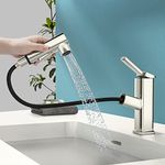 HEROBAI Single Hole Bathroom Faucet, Fountain Bathroom Faucets with Sprayer, Single Handle Modern Pull Out Bathroom Sink Faucet with 3 Water Flow Modes (Brushed Nickel)