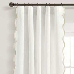 Lush Decor Coastal Chic Scallop Edge Window Curtain Panel Pair, 52" W x 84" L, Gray & Off-White