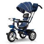 Baybee Klinto 2 in 1 Baby Tricycle for Kids, Plug N Play Kids Tricycle with Parental Control, Canopy, Rubber Wheels & Safety guardrail, Baby Kids Cycle Trikes, Baby Tricycle for 1.5 to 5 Year (Blue)